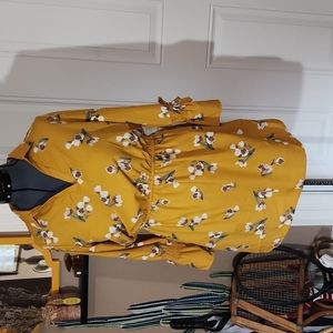Mustard Bell Sleeve Floral Dress